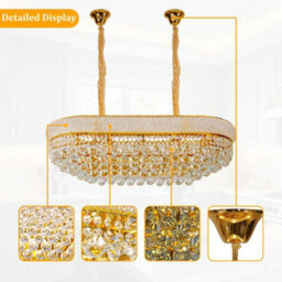 Vrygle 86Cm Oval Crystal Chandeliers 10 Lights Adjustable Height Crystal Ceiling Light Fixture For Kitchen Island - thumbnail 6