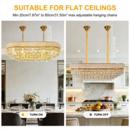 Vrygle 86Cm Oval Crystal Chandeliers 10 Lights Adjustable Height Crystal Ceiling Light Fixture For Kitchen Island - thumbnail 4