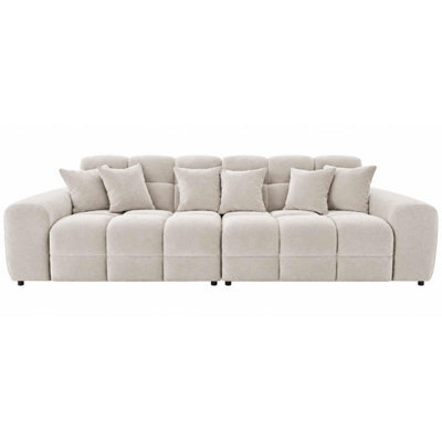 Furnishings For Less UK Jenson Natural 4 Seater Plush Velvet Sofa With Deep Seats & Boxed Arms - image 1