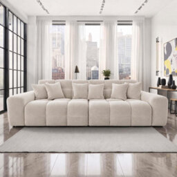 Furnishings For Less UK Jenson Natural 4 Seater Plush Velvet Sofa With Deep Seats & Boxed Arms - thumbnail 2