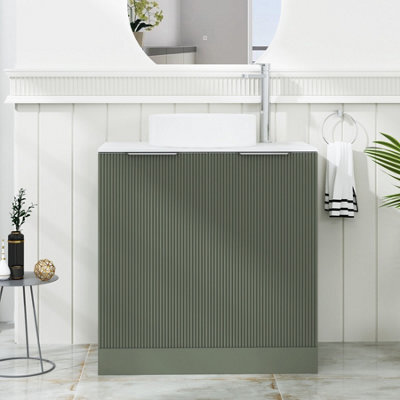 Royal Bathrooms Evora 800mm Sage Green Fluted Floor Standing Vanity Unit 2 Door With Carrara White Undrilled Worktop - image 1