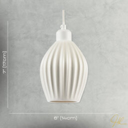 Happy Homewares Curvy White Gloss Ceramic Pendant Lamp Shade With Line Rippled Body - thumbnail 7