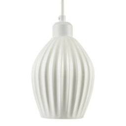 Happy Homewares Curvy White Gloss Ceramic Pendant Lamp Shade With Line Rippled Body - thumbnail 4