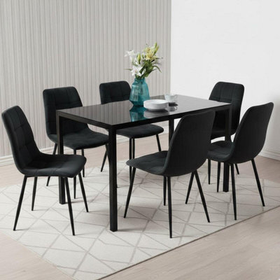 Kosy Koala Modern Dining Table Set With 6 Black Tufted Velvet Chairs Dining Room Furniture - image 1