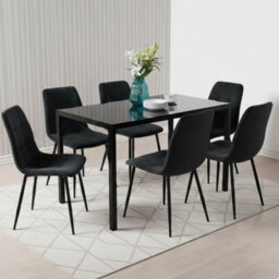 Kosy Koala Modern Dining Table Set With 6 Black Tufted Velvet Chairs Dining Room Furniture - thumbnail 1