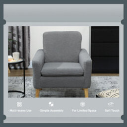 Homcom Modern Accent Chair With Wood Legs, Wide Seat, Teddy Armchair, Grey - thumbnail 6