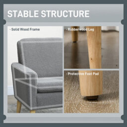 Homcom Modern Accent Chair With Wood Legs, Wide Seat, Teddy Armchair, Grey - thumbnail 5