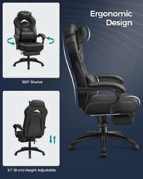 Songmics Pro Gaming Seat, Racing Style Chair With Comfort Support System, Black - thumbnail 5