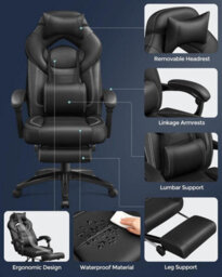 Songmics Pro Gaming Seat, Racing Style Chair With Comfort Support System, Black - thumbnail 3