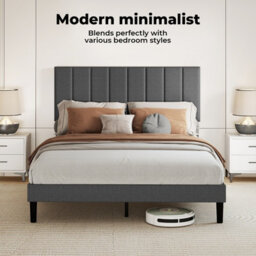 Levede Bed Frame Double Upholstered  Foam Headboard Soft Linen Fabric Wooden - thumbnail 8