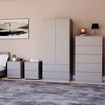 Lassic Vida Designs Denver 4 Piece Bedroom Set - (2 Drawer Large Bedside Chest X2, 5 Drawer Chest, 2 Door 2 Drawer Wardrobe), Grey - image 1