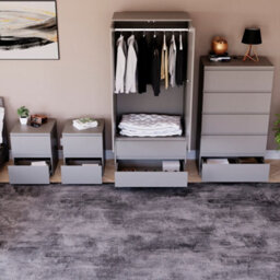 Lassic Vida Designs Denver 4 Piece Bedroom Set - (2 Drawer Large Bedside Chest X2, 5 Drawer Chest, 2 Door 2 Drawer Wardrobe), Grey - thumbnail 5