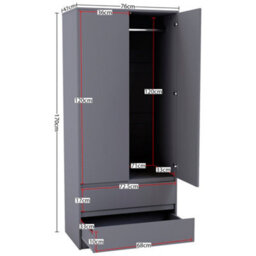 Lassic Vida Designs Denver 4 Piece Bedroom Set - (2 Drawer Large Bedside Chest X2, 5 Drawer Chest, 2 Door 2 Drawer Wardrobe), Grey - thumbnail 8
