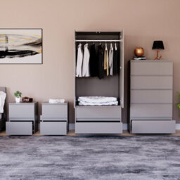 Lassic Vida Designs Denver 4 Piece Bedroom Set - (2 Drawer Large Bedside Chest X2, 5 Drawer Chest, 2 Door 2 Drawer Wardrobe), Grey - thumbnail 4