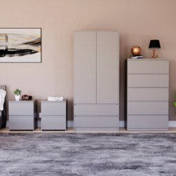 Lassic Vida Designs Denver 4 Piece Bedroom Set - (2 Drawer Large Bedside Chest X2, 5 Drawer Chest, 2 Door 2 Drawer Wardrobe), Grey - thumbnail 3