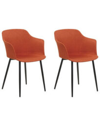Wyld And Coco Set Of 2 Retro Dining Chairs Orange Upholstered With Black Powder-Coated Legs - thumbnail 3