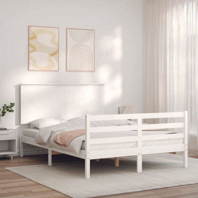Berkfield Bed Frame With Headboard White Small Double Solid Wood - image 1