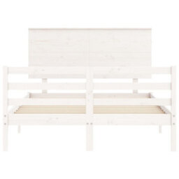 Berkfield Bed Frame With Headboard White Small Double Solid Wood - thumbnail 6