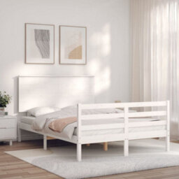 Berkfield Bed Frame With Headboard White Small Double Solid Wood - thumbnail 3