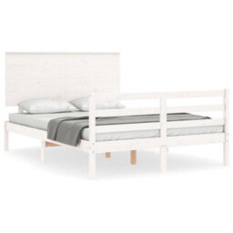 Berkfield Bed Frame With Headboard White Small Double Solid Wood - thumbnail 2