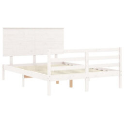 Berkfield Bed Frame With Headboard White Small Double Solid Wood - thumbnail 5