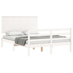 Berkfield Bed Frame With Headboard White Small Double Solid Wood - thumbnail 4