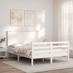 Berkfield Bed Frame With Headboard White Small Double Solid Wood - thumbnail 1