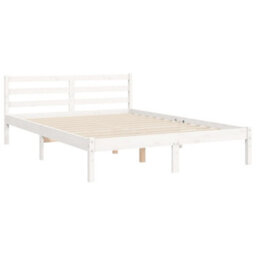 Berkfield Bed Frame With Headboard White Small Double Solid Wood - thumbnail 9