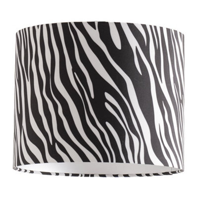 Valuelights Oasis Zebra Print Fabric With Metallic Chrome Inner Drum Lamp Shade And Bulb (D)25Cm - image 1