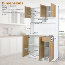 Costway 180Cm Tall Pantry Cabinet With Hutch Kitchen Buffet Cupboard With Outlets-Natural - thumbnail 2