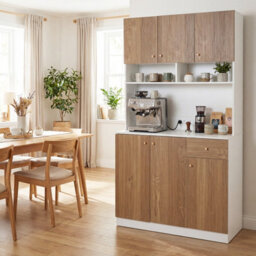 Costway 180Cm Tall Pantry Cabinet With Hutch Kitchen Buffet Cupboard With Outlets-Natural - thumbnail 7