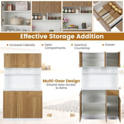 Costway 180Cm Tall Pantry Cabinet With Hutch Kitchen Buffet Cupboard With Outlets-Natural - thumbnail 4