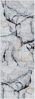 Livabliss Jolie-Abstract Grey Blue Ivory Brown Modern Marble Living Dining Bedroom Rug 80 X 220 Cm Easy Care, Non Shedding - image 1