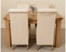 That's Furniture Richmond 140Cm - 220Cm Oak Extending Dining Table And 4 Chairs Dining Set With Montana Ivory Leather Chairs - thumbnail 2