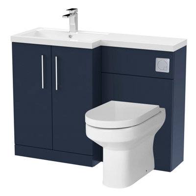 Level Bathroom Bundle Floor Standing Vanity Basin And Wc Unit With Pan, Seat And Cistern - Left Hand - Midnight Blue - Balterley - image 1
