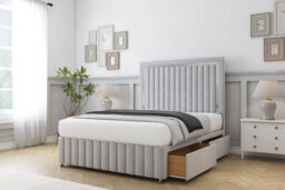 "Sloomy Boston Chrome Silver Plush Divan Bed 2 Drawers Left Side-26"" Strutted Headboard 12"" Footboard 5' King" - thumbnail 4