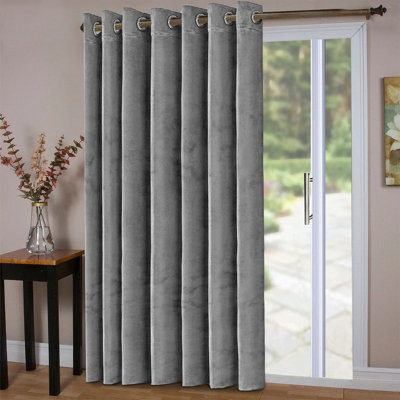 Oxford Homeware Eyelet Velvet Curtains Grey Fully Lined Blackout Thermal Insulated Curtains (W)168Cm X (L)213Cm Single Panel - image 1