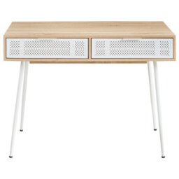 Wyld And Coco Office Desk In Light Brown Oak-Effect With Two Full-Width Drawers, 110 X 52 X 76 Cm - thumbnail 1