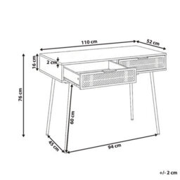Wyld And Coco Office Desk In Light Brown Oak-Effect With Two Full-Width Drawers, 110 X 52 X 76 Cm - thumbnail 4