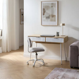 Wyld And Coco Office Desk In Light Brown Oak-Effect With Two Full-Width Drawers, 110 X 52 X 76 Cm - thumbnail 2