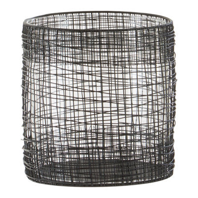 Premier Housewares Interiors By Premier Cylindrical Black Lantern, Iron Wireframe Black Candle Holder, Indoor & Outdoor Decor With Glass Shade - image 1