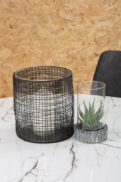 Premier Housewares Interiors By Premier Cylindrical Black Lantern, Iron Wireframe Black Candle Holder, Indoor & Outdoor Decor With Glass Shade - thumbnail 2