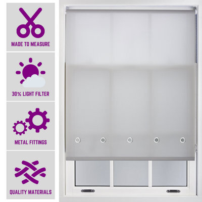 Grey Daylight Roller Blind With Chrome Round Eyelets And Metal Fittings Cut To Size By Furnished - (W)120Cm X (L)210Cm