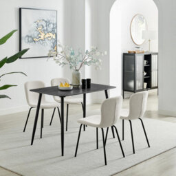 Furniturebox Furniturbeox Uk Asti Grey Marble Ceramic Top Dining Table & 4 Cream Asti Chairs