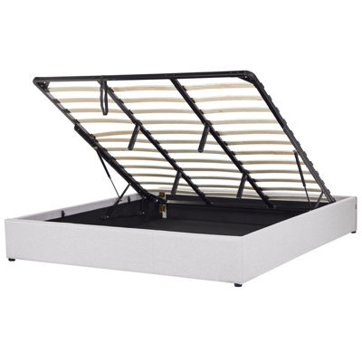 Beliani Ottoman Bed Without Headboard Fabric Dinan 180 X 200 Cm (Eu Super King) Light Grey - image 1
