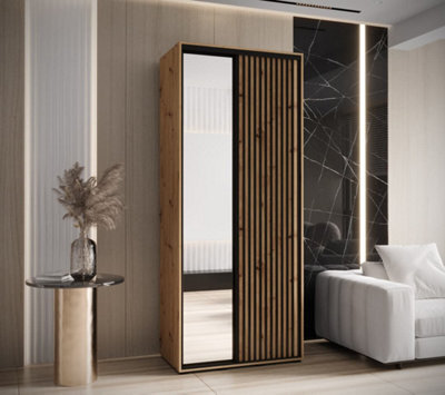 Arte Sapporo Ii - Oak Artisan Mirrored Sliding Door Wardrobe - Compact Storage For Modern Living (H)2050mm (W)1100mm (D)600mm - image 1