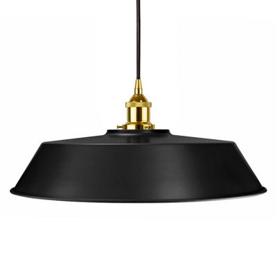 Matt Black Large Chancery Painted Dome Pendant Light With Gold Lamp Holder And Black Round Cable - Se Home - image 1