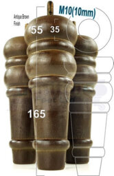L&F 4 Replacement Furniture Feet Antique Brown Turned Wooden Legs 165mm High Settee Chairs Sofas Footstools M10 (10mm) Tsp2071 - thumbnail 1