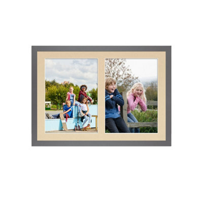 AK Frames 20X14 Dark Grey Sleek Multi Photo Frame With Ivory Mount - Holds 2 Apertures (2X) A4 Photos - image 1