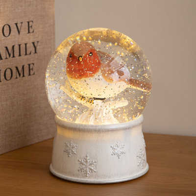 Samuel Alexander 18Cm Dual Powered Robin Christmas Led Water Spinner Snow Globe With Warm White Lights - image 1